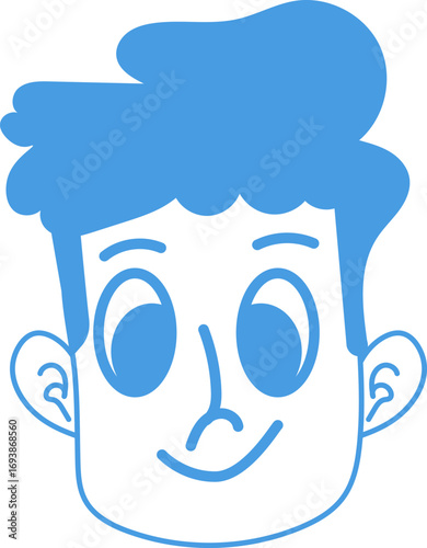 Simple Line Art Icon of a Young Man's Cheerful Face