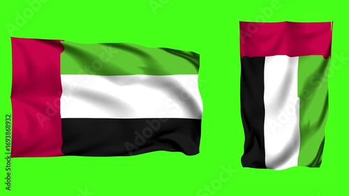 United Arab Emirates Flag Waving Green Screen Video Animation Isolated on Chroma Key Background