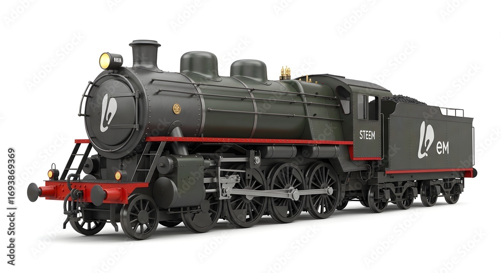 Naklejka premium Vintage Steam Train – Historic Locomotive Isolated White Background