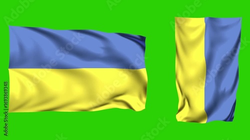 Ukraine Flag Waving Green Screen Video Animation Isolated on Chroma Key Background