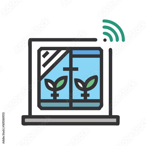 Smart Indoor Gardening System Icon Showing Plants Growing in a Controlled Environment
