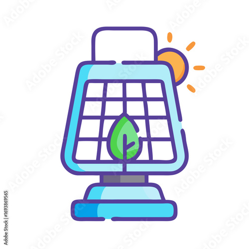 Stylized lantern powered by the sun and representing green energy solutions