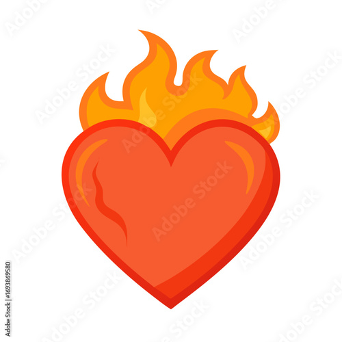 Colored vector icon of a red burning heart, symbolizing love, passion, and emotion. Isolated on a transparent background
