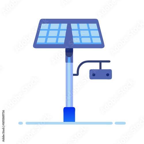 Illustration of Solar Powered Security Camera on a Pole with Black Background