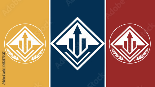 Abstract Emblem with Arrow and Wheat Design.