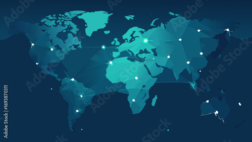Abstract World Map with Connected Nodes and Lines.