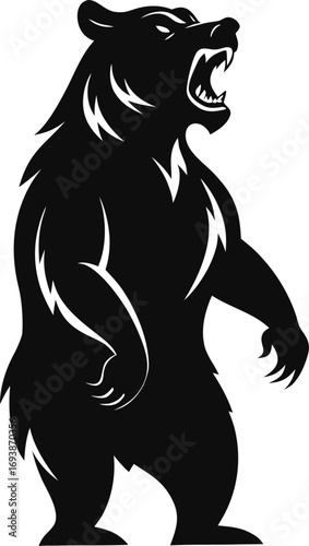 Silhouette of a bear standing on hind legs, aggressive style.
