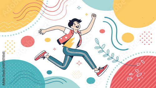 Cheerful Young Person Running with Joyful Expression.