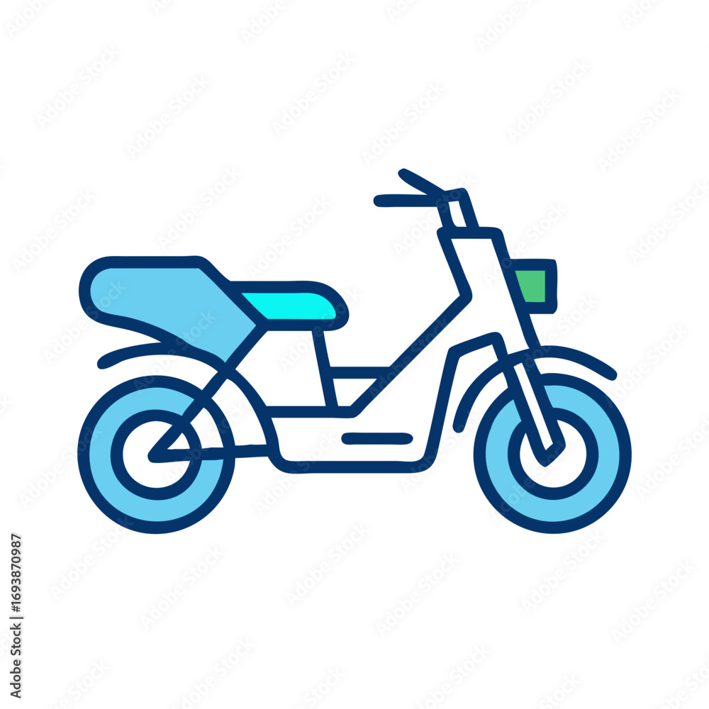 Obraz premium Isolated flat vector illustration of a light blue and dark blue moped on black background