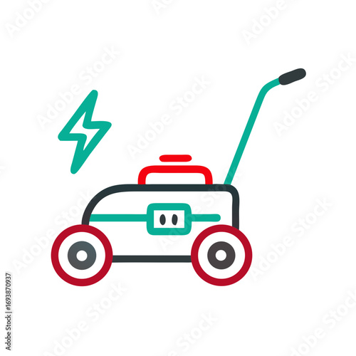 Electric Lawn Mower Icon with Lightning Bolt on a Black Background