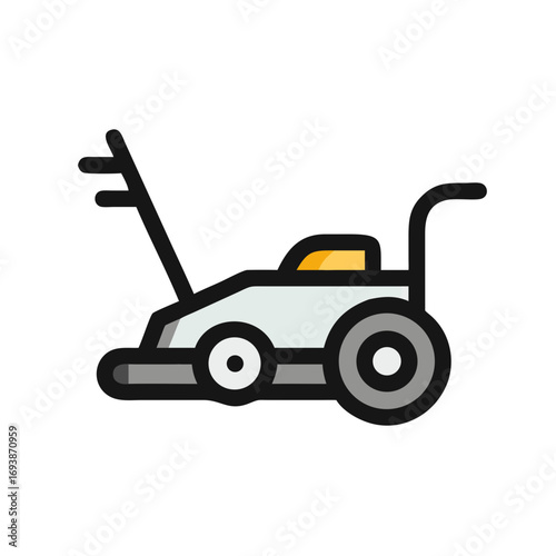Flat Style Icon of Lawn Mower on Black Background for Garden Equipment Concepts