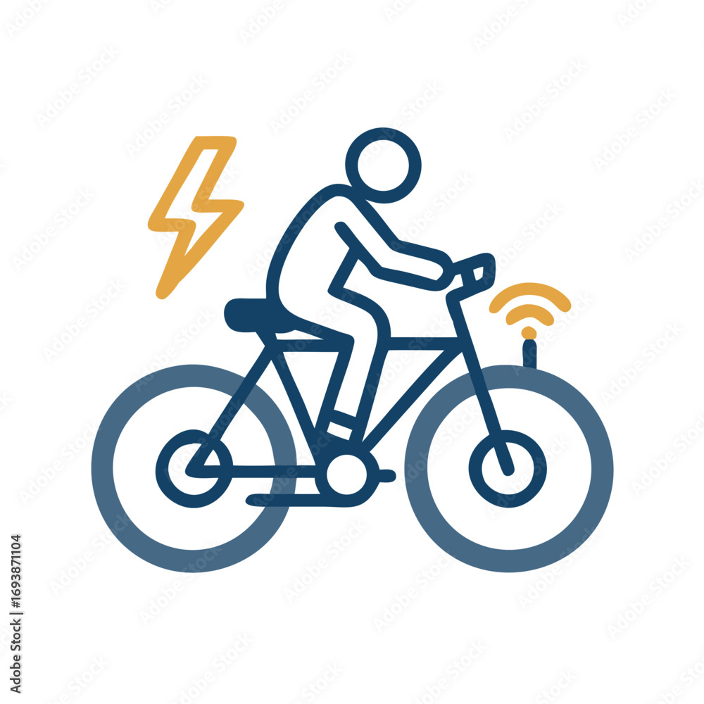 Fototapeta premium Modern electric bicycle with wireless connection and energy icon on black background