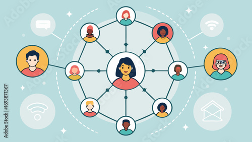 Diverse People Connected in a Network Illustration.