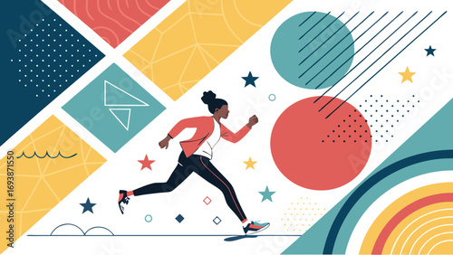 Energetic Woman Running in Sportswear Vector Illustration.