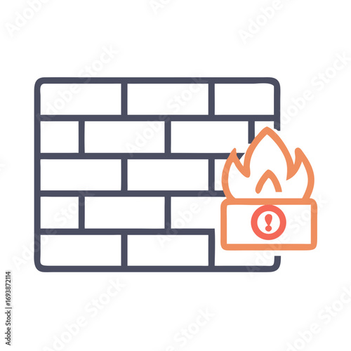 Cartoon wall being breached with security breach indication icon illustration on black background