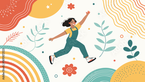 Joyful Person Leaping Upwards with Arms Raised.