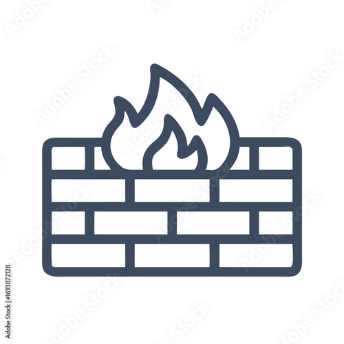Simple firewall icon graphic with stylized flames on a black background graphic