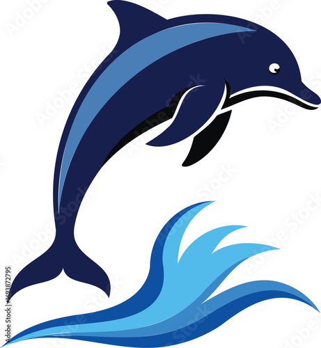 Silhouette of a dolphin jumping out of water, smooth curves.