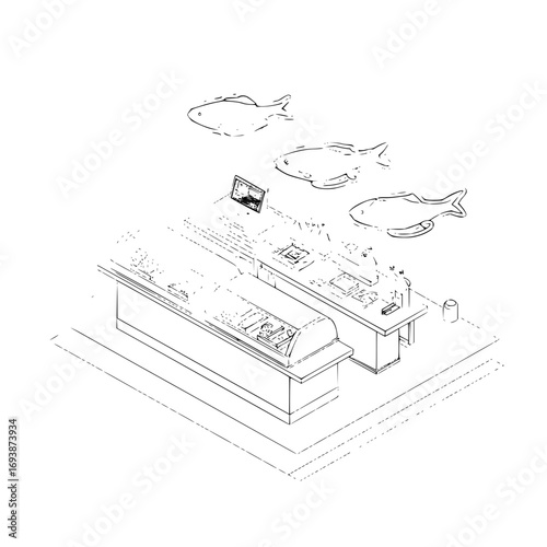Dive into design a captivating fish market sketch that will leave you hooked and reel in the likes and shares