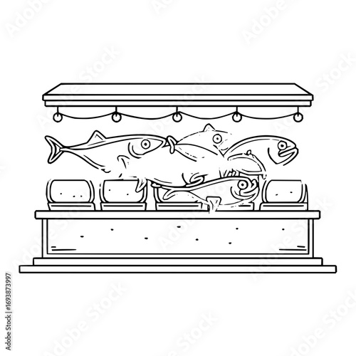 Dive into deliciousness: a school of fishy delights awaits your artistic touch coloring page fun today
