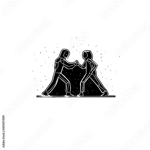 Unleash your inner power: two figures join forces in an epic fist bump, ready to conquer the world together