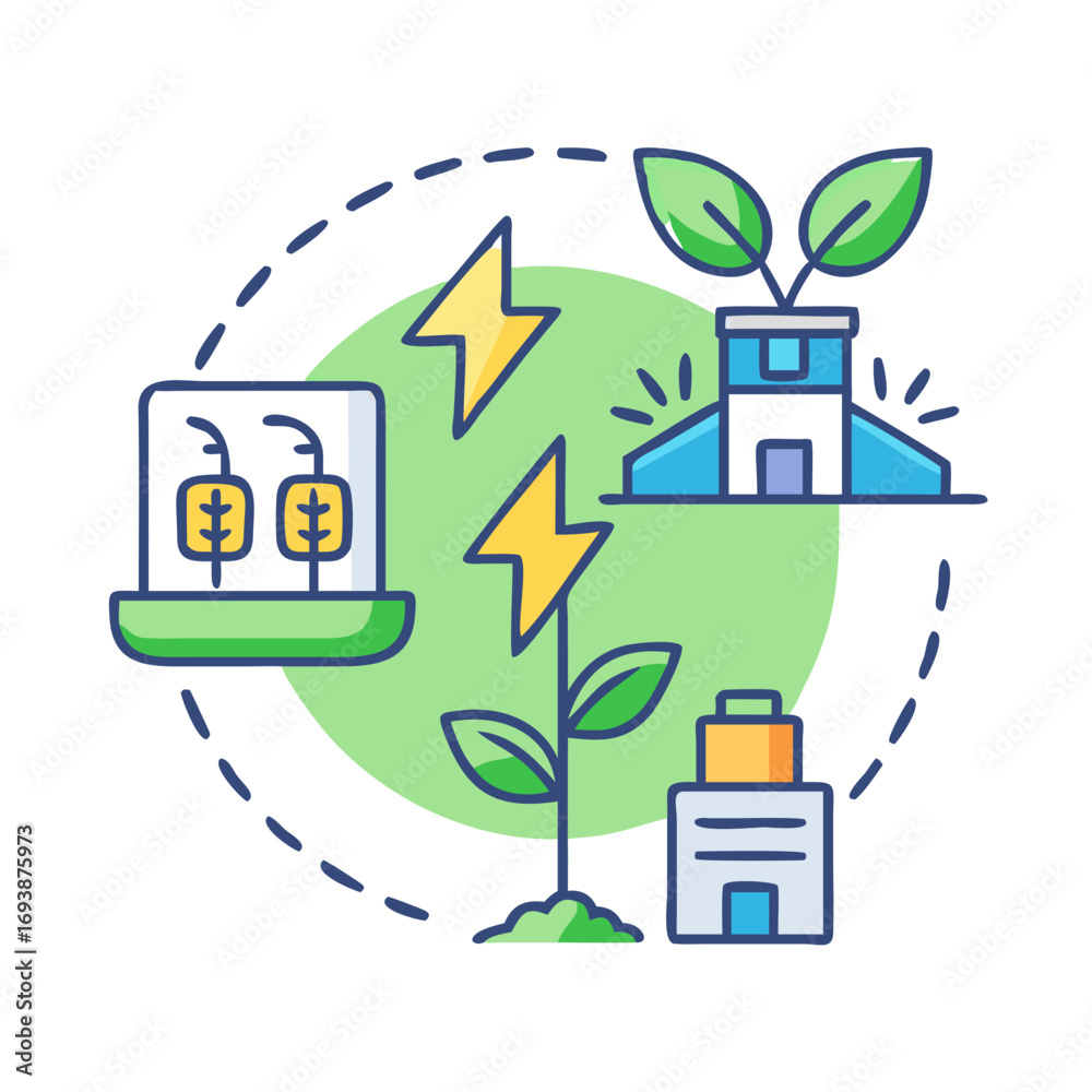 Fototapeta premium Renewable Energy Sources and Sustainable Technology Powering Green Buildings in an Energy Efficient Way