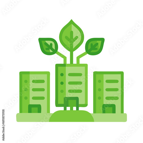 Green building ecosystem showcasing sustainable development and environmentally conscious architectural design within an urban environment