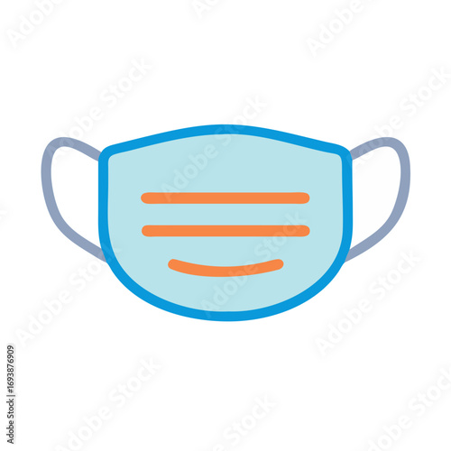 Vector illustration of light blue medical face mask with orange lines on black background