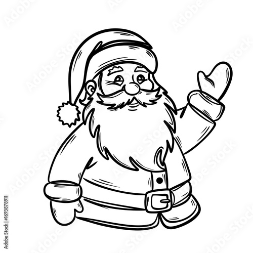 Santa Claus Waving Hand Christmas Coloring Page Vector Line Art