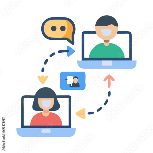 Virtual Communication and Connection: Flat Vector Illustration of Online Meeting and Social Interaction