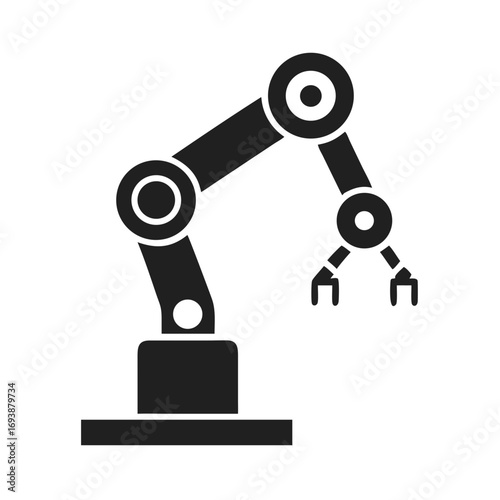 Industrial robotic arm in grey on dark background for automation and technology