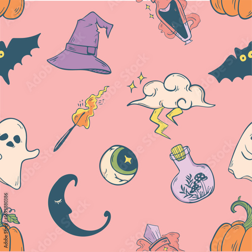 Cute Spooky Seamless Halloween Vector. Perfect for holiday decorations, party invitations, fabric prints, and seasonal designs.