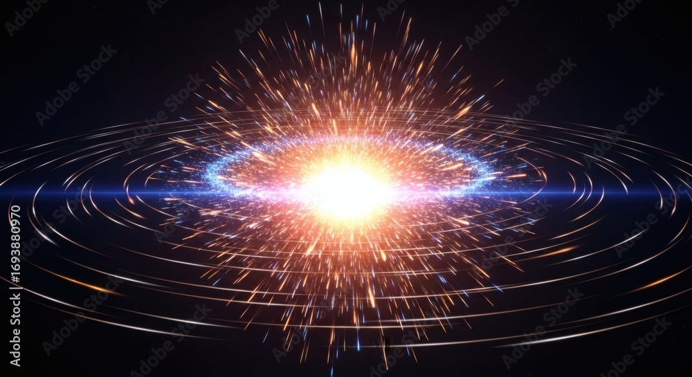 Fototapeta premium Exploding star or cosmic event with swirling energy rings