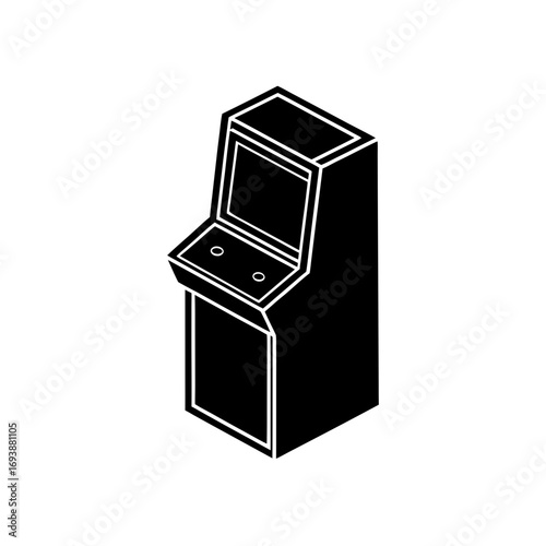 Isometric view of an arcade game machine on transparent background silhouette