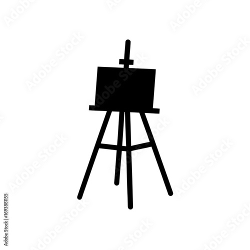 Silhouette of an artist's easel and canvas on transparent background