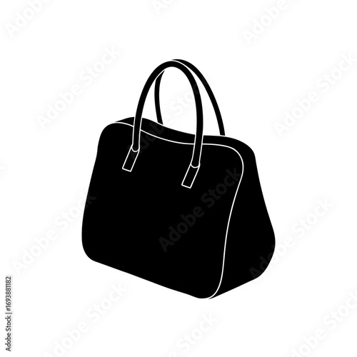Illustration of a black handbag with handles on transparent background silhouette