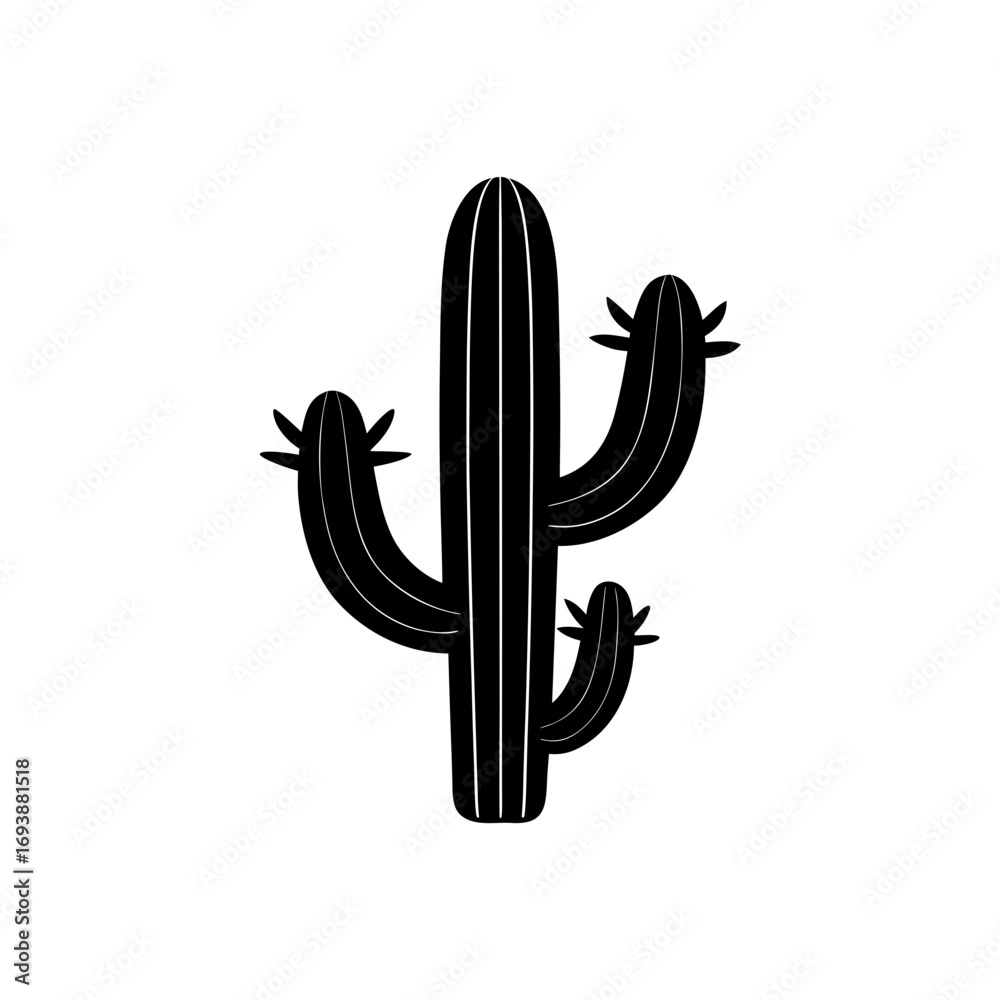 Fototapeta premium Illustration of a black saguaro cactus on transparent background silhouette