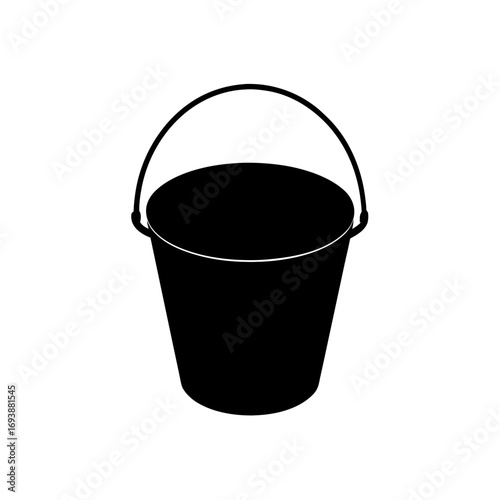 Simple black bucket with curved handle art on transparent background silhouette
