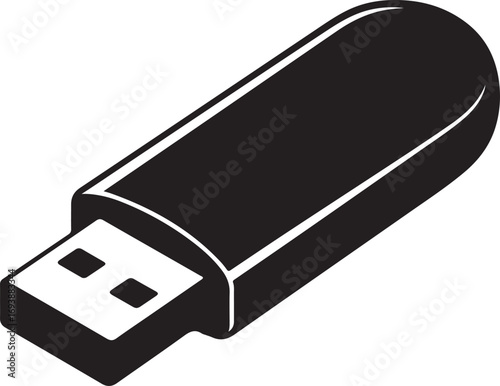 USB Flash Drive Illustration for Data Storage, Technology, and Digital Media in Black and White