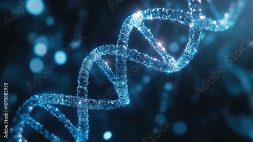 DNA double helix structure glowing in blue light symbolizing science biology genetics research and biotechnology