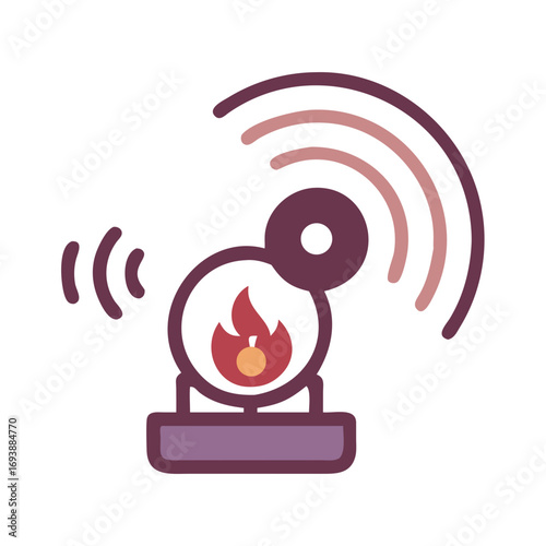 Abstract representation of a burning lamp with radiating signals against a black background
