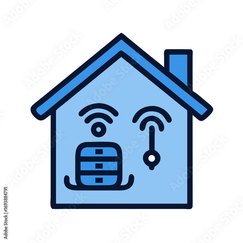 Blue Smart Home Icon on Black Background Representing Modern Automation and Connectivity