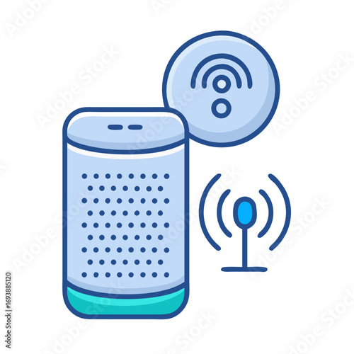 Smart speaker with WiFi and voice assistant connectivity on a black background