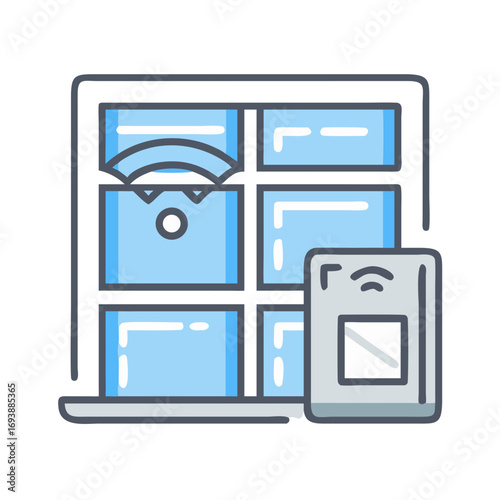 Tableau sur toile Smart window sensor system for home automation featuring remote control and wire