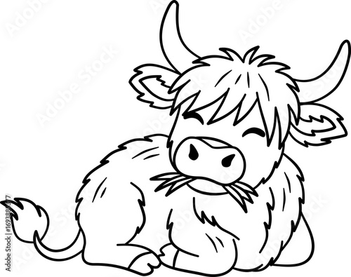 Cute Highland Cow Outline Cartoon