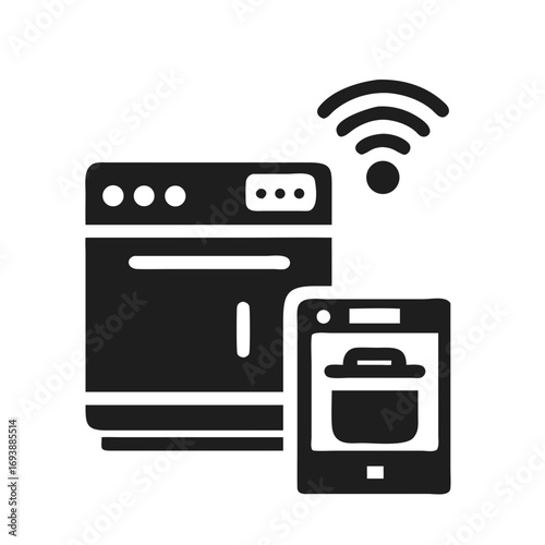 Smart oven controlled via smartphone application demonstrating automation and modern kitchen technology