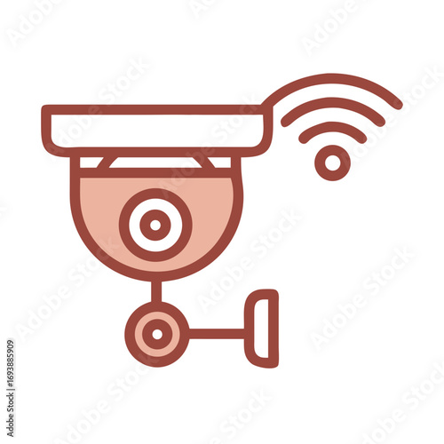 Isolated security camera with wireless signal on black background indicating surveillance technology