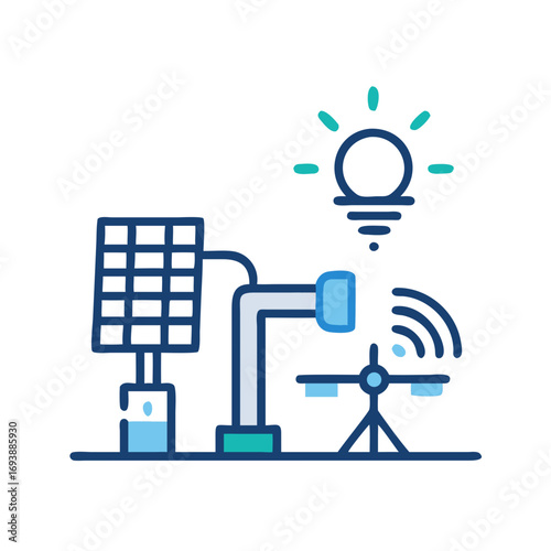 Illustration of solar powered street light with connected data transmission antenna on black background