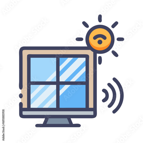 Smart home system icon for monitoring energy efficiency and solar panel integration.