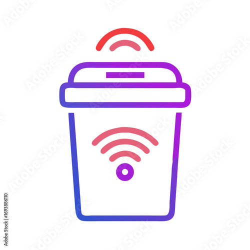 Futuristic smart trash can icon with wireless communication signals isolated on black background